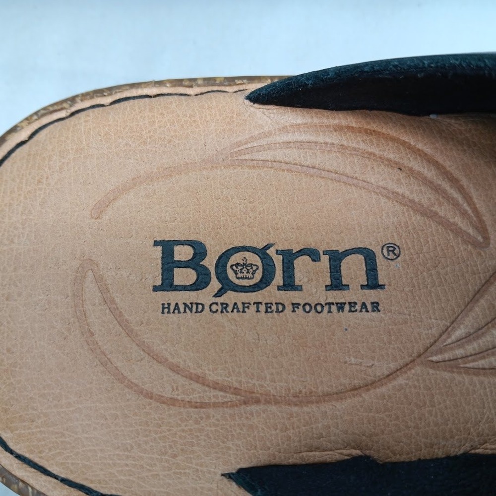 Born Rio Leather Slide Sandals Womens 11 Black Buckle Crisscross Excellent - Picture 7 of 10